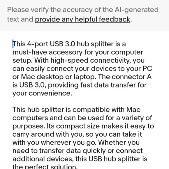 4 port USB 3.0 HUb splitter multi adapter high speed for PC Mac desktop laptop - Picture 3 of 3